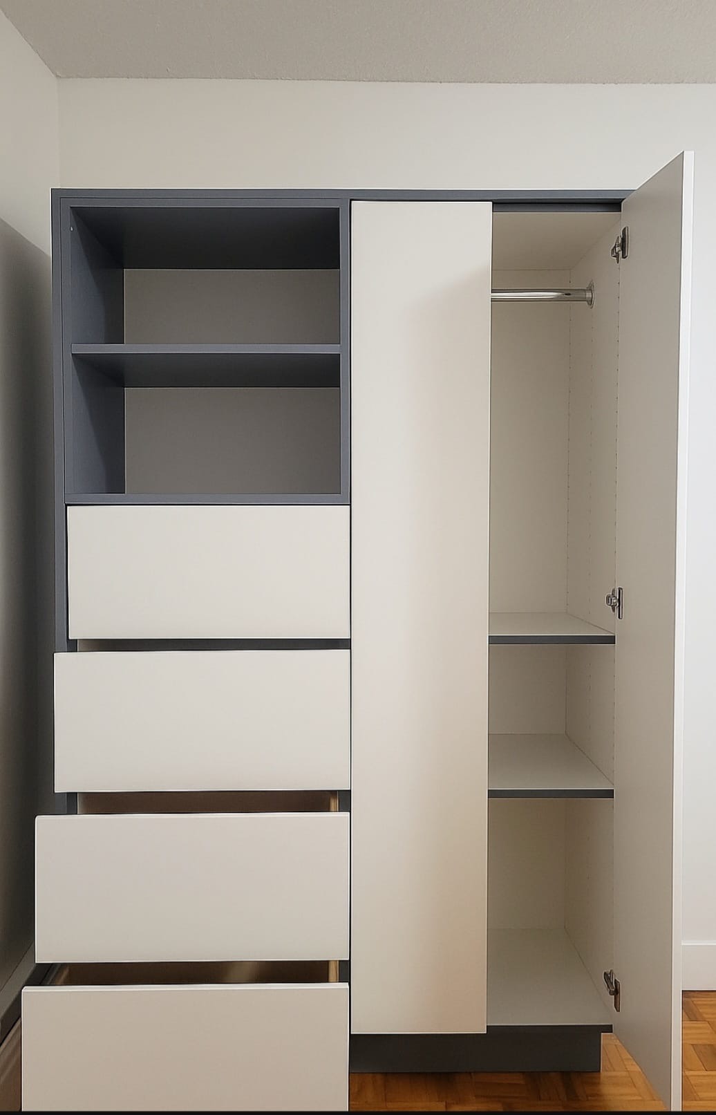 Shop-built carcass to finished built-in wardrobe — after, Mississauga