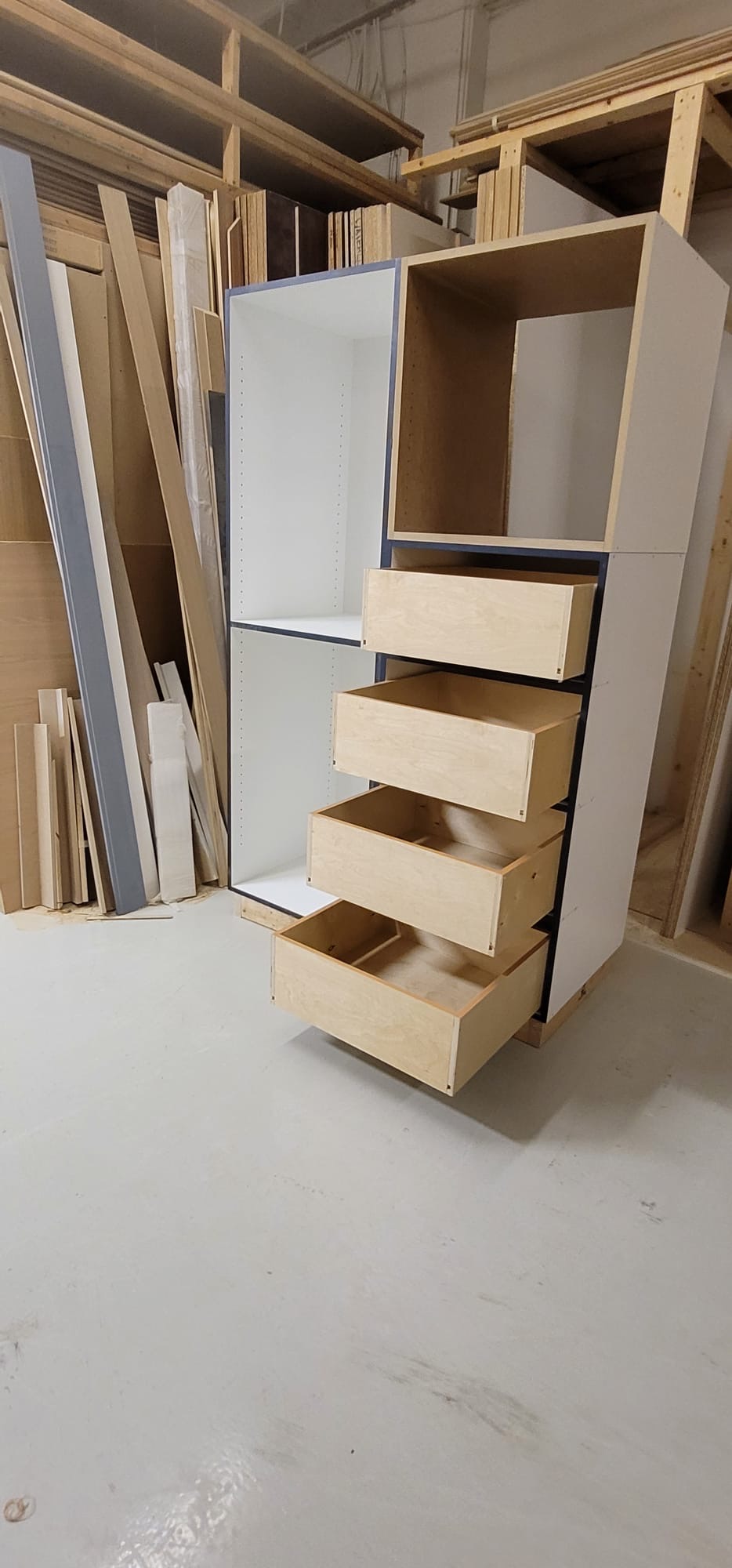 Shop-built carcass to finished built-in wardrobe — before, Mississauga